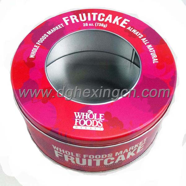 Round tin can with clear window