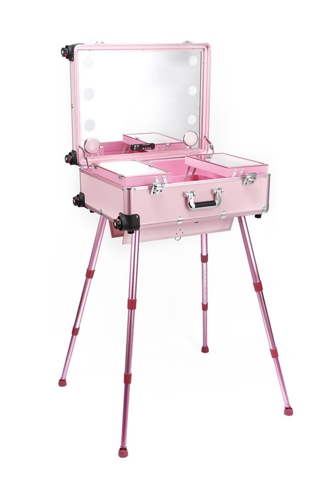 Professional Makeup Beauty Case/Lighting Rolling Travel Trolley Light Make up Case Train Case with L