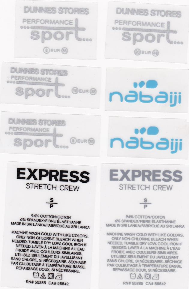 TAG-LESS IRON ON GARMENT APPAREL LABEL HEAT TRANSFER FOR GARMENT KNITTED WORKING GLOVES