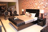 ASTI Black Bed and Side Tables and Dresser Mirror and Saloon Chairs