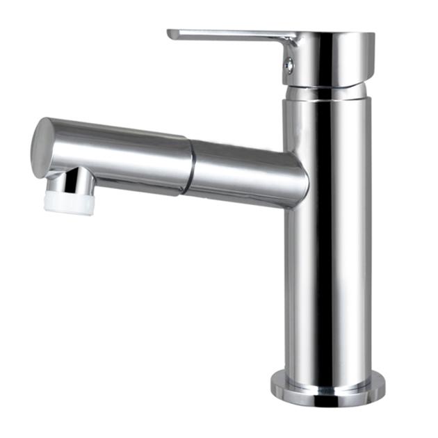 Pull out chromed hot cold water basin mixer faucet