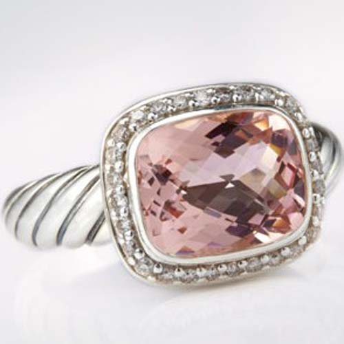 David Yurman Sterling Silver Jewelry 10x8mm Morganite Noblesse Ring Fashion Gemstone Jewelry