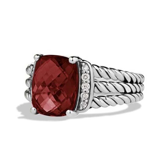 David Yurman Sterling Silver Jewelry 10x8mm Petite Wheaton Ring with Garnet Gemstone Jewelry