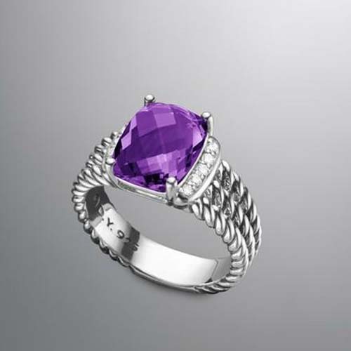 David Yurman 925 Silver Ring 10x8mm Petite Wheaton Ring with Amethyst Fashion Gemstone Jewelry
