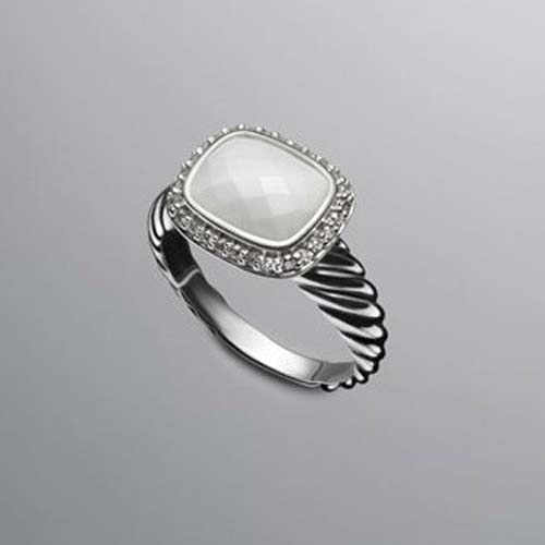 David Yurman Sterling Silver Jewelry 10x8mm Noblesse Ring with Whate Agate Diamond Women Jewelry