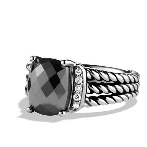 David Yurman Sterling Silver Jewelry 10x8mm Petite Wheaton Ring with Hematine Fashion Jewelry