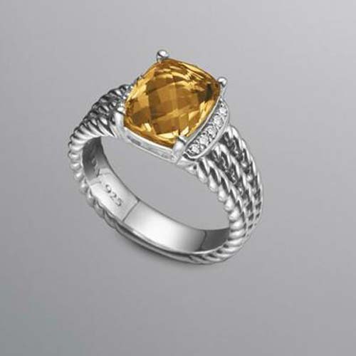 David Yurman Sterling Silver Jewelry 10x8mm Petite Wheaton Ring with Citrine Gemstone Women Jewelry