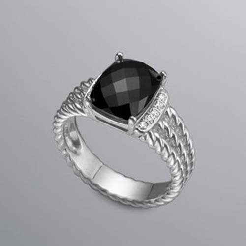 David Yurman Sterling Silver 10x8mm Petite Wheaton Ring with Black Onyx Women Charm Jewelry