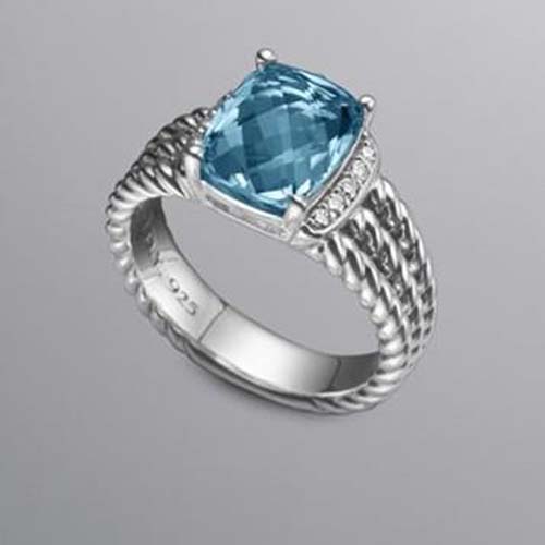 David Yurman Silver Jewelry 10x8mm Petite Wheaton Ring with Blue Topaz