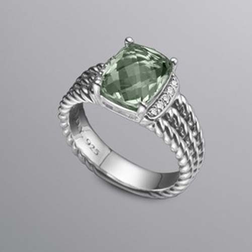 David Yurman Sterling Silver Jewelry 10x8mm Petite Wheaton Ring Prasiolite Diamond Women Jewelry