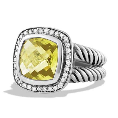David Yurman 925 Silver Jewelry 11mm Lemon Citrine Albion Ring Diamond Women Jewelry