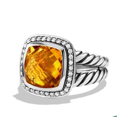 David Yurman Sterling Silver Jewelry 11mm Citrine Albion Ring Fashion Gemstone Jewelry
