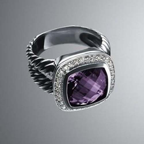 David Yurman Sterlilng Silver Jewelry 11mm Amethyst New Albion Ring Diamond Brand Jewelry