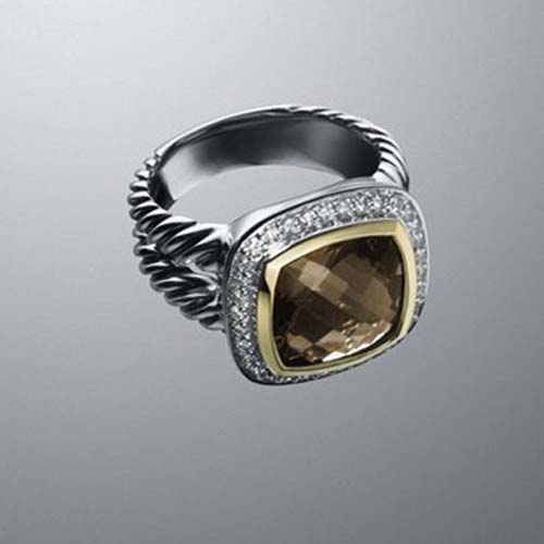 David Yurman Sterling Silver Jewelry 11mm Smoky Quartz Albion Ring Fashion Diamond Jewelry