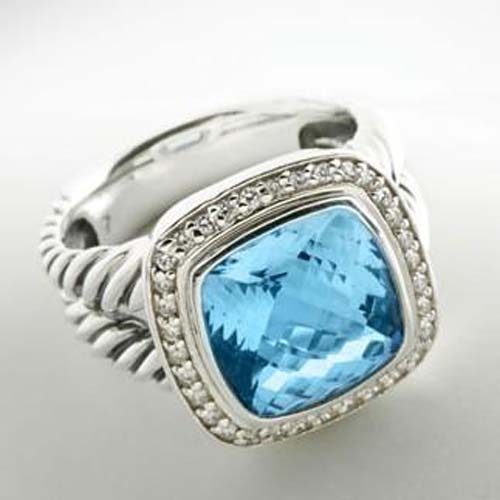 David Yurman Sterling Silver Jewelry 11mm Blue Topaz Albion Ring Charm Jewelry