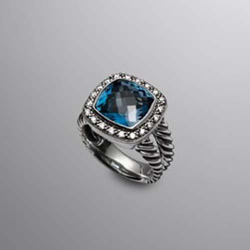 David Yurman 925 Silver Jewelry 11mm Hampton Blue Topaz Moonlight Ice Ring Women Diamond Jewelry