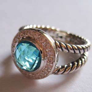 David Yurman 925 Silver Jewelry 8mm Blue Topaz Petite Albion Ring Women Charm Jewellery