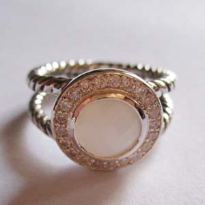 David Yurman 925 Silver Jewelry 8mm White Agate Petite Albion Ring Fashion Gemstone Jewelry