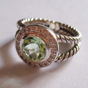 David Yurman Sterling Silver Jewelry 8mm Prasiolite Petite Albion Ring Women Gemstone Jewelry