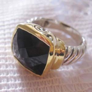 David Yurman Gold Plated Silver Jewelry Black Onyx Noblesse Ring