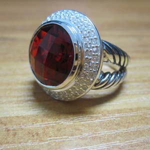 David Yurman Sterling Silver Jewelry 14mm Red Garnet Cerise Ring Women Diamodn Jewellery