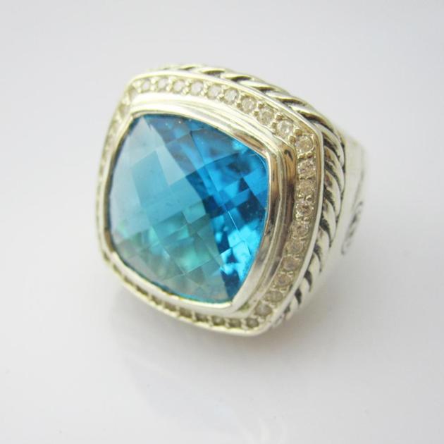 David Yurman Sterling Silver Jewelry 15mm Blue Topaz Albion Ring Fashion Women Jewelry