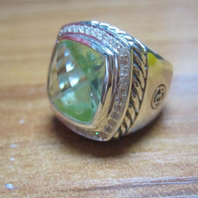 David Yurman Sterling Silver Jewelry 15mm Prasiolite Albion Ring Diamond Jewelry