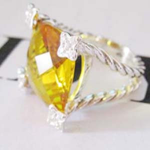 David Yurman Sterling Silver Jewelry 15mm Citrine Cushion on Point Ring Diamond Charm Jewelry