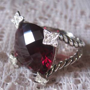 David Yurman Sterling Silver Jewelry 15mm Garnet Cushion on Point Ring Women Fashion Jewellery
