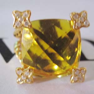 David Yurman Gold Plated Silver Jewelry 15mm Citrine Cushion on Point Ring Sterling Silver Jewelry