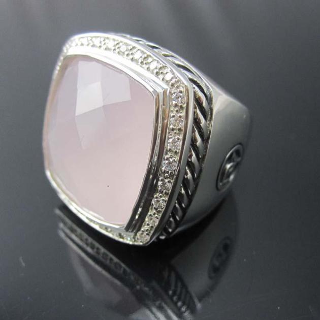 David Yurman Sterling Silver Jewelry 20mm Albion Ring with Rose Quartz Fashion Women Jewelry