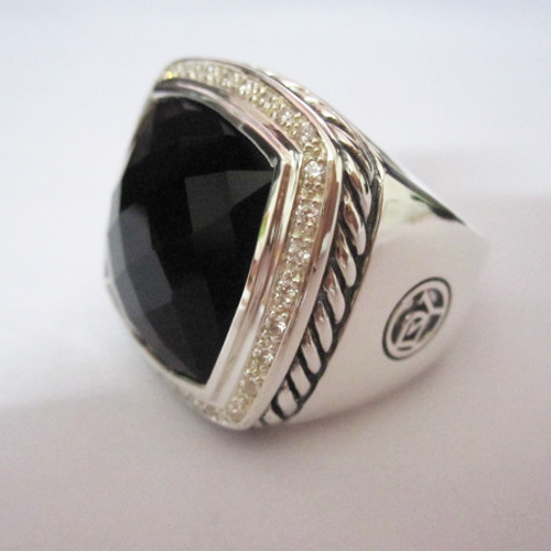 David Yurman Sterling Silver Jewelry 20mm Albion Ring with Black Onyx and CZ's Brand Jewelry
