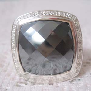 David Yurman Silver Jewelry 20mm Albion Ring with Hematite and CZ's Diamond Jewelry