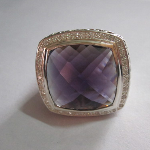 David Yurman Sterling Jewelry 20mm Albion Ring with Amethyst and CZ's Gematone Jewelry