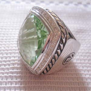 David Yurman Sterling Silver Jewelry 20mm Albion Ring with Prasiolite and CZ's Fashion Women Jewelry