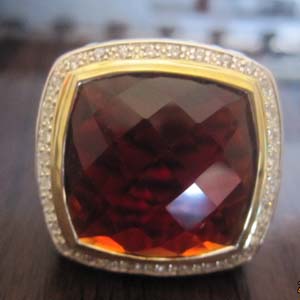 David Yurman Sterling Silver Jewelry 20mm Albion Ring with Garnet and CZ's Gemstone Jewelry