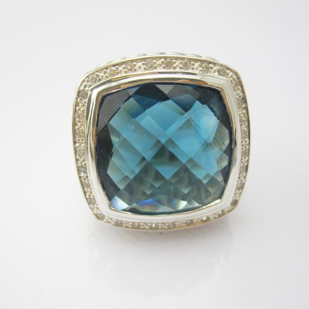 David Yurman Sterling Silver Jewelry 20mm Hampton Blue Ring Women Gemstone Jewelry
