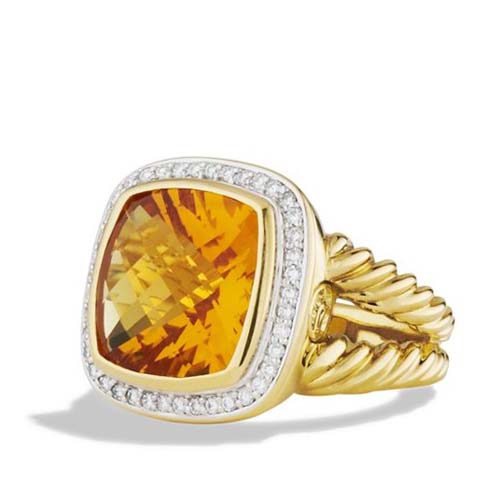 David Yurman 925 Silver 14mm Albion Ring with Citrine and Diamonds in Gold Plated Jewelry