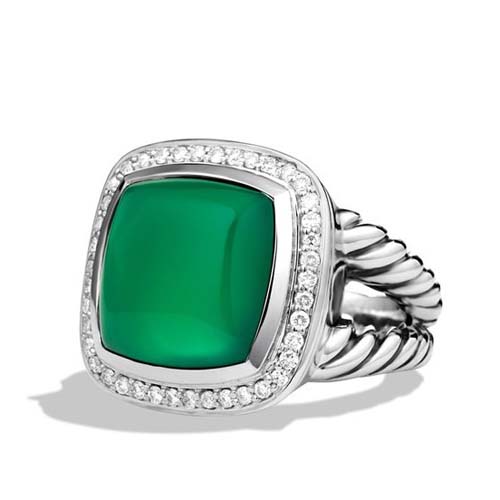 David Yurman Sterling Silver Jewelry 14mm Albion Ring with Green Onyx and CZ's Fashion Jewelry