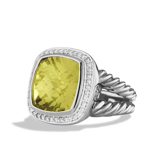 David Yurman 925 Silver Jewelry 14mm Albion Ring with Lemon Citrine and CZ's Women Gemstone Jewelry
