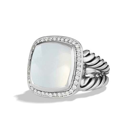 David Yurman 925 Silver Jewelry 14mm Albion Ring with Moon Quartz and CZ' s Fashion Gemstone Ring