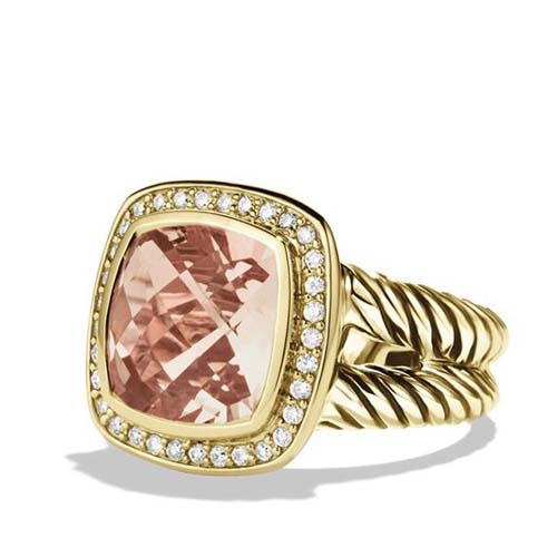 David Yurman 925 Silver 14mm Albion Ring with Morganite and Diamonds in Gold Plated Jewelry