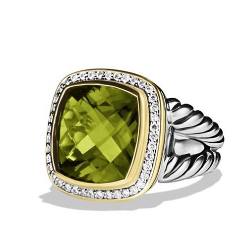 David Yurman Sterling Silver Jewelry 14mm Albion Ring with Olive Quartz Brand Jewelry