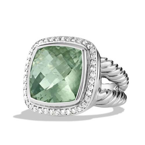 David Yurman Sterling Silver Jewelry 14mm Albion Ring with Prasiolite Women Fashion Gemstone