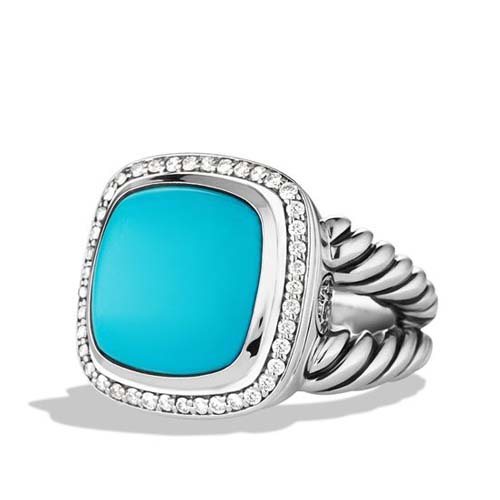 David Yurman 925 Silver Jewelry 14mm Albion Ring with Turquoise Fashion Gemstone Jewelry