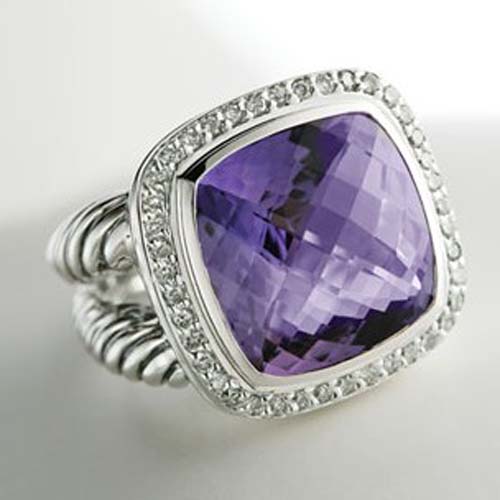 David Yurman Sterling Silver Jewelry 14mm Amethyst Albion Ring Women Charm Jewelry