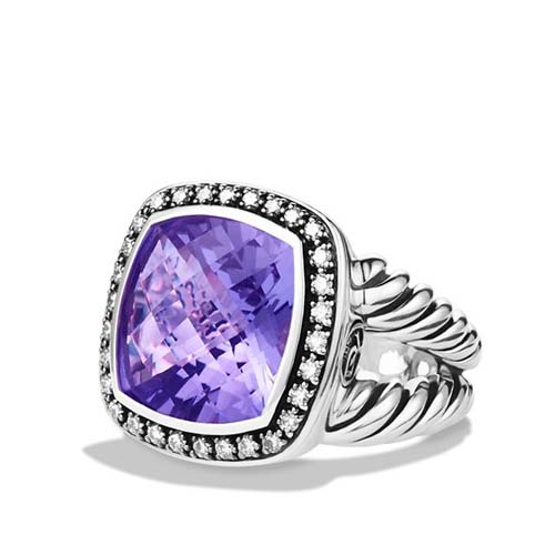 David Yurman Sterling Silver Jewelry 14mm Amethyst Moonlight Ice Ring Fashion Gemstone Jewelry
