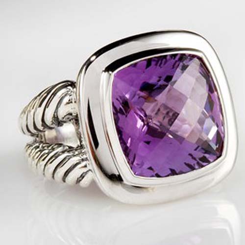 David Yurman Sterling Silver Jewelry 14mm Amethyst Split-Shank Albion Ring Women Charm Jewelry