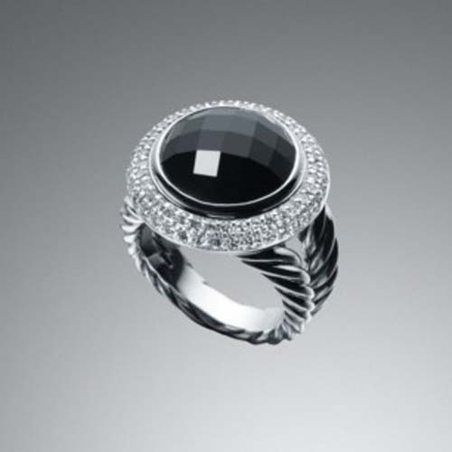David Yurman Sterling Silver Jewelry 14mm Black Onyx Cerise Ring Diamond Brand Jewelry