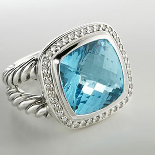 David Yurman 925 Silver Jewelry 14mm Blue Topaz Albion Ring Fashion Brand Jewelry